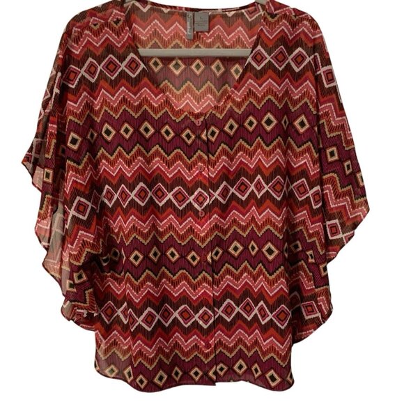 New Directions Weekend Sheer With Tank Top Multicolor Wide Sleeve Blouse Size L - Picture 1 of 6